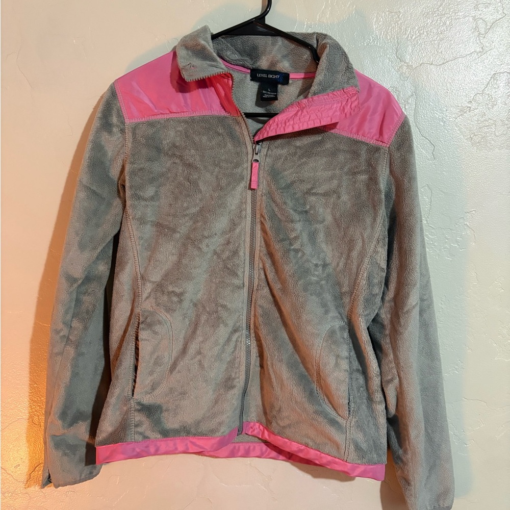 Women's Gray Fleece Jacket with Pink Trim